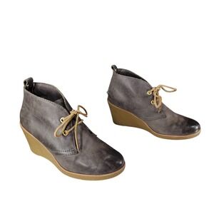 Sperry Top-Sider Wedge Ankle Boots sz 7.5M Women Booties Gray Leather Lace Up 3"